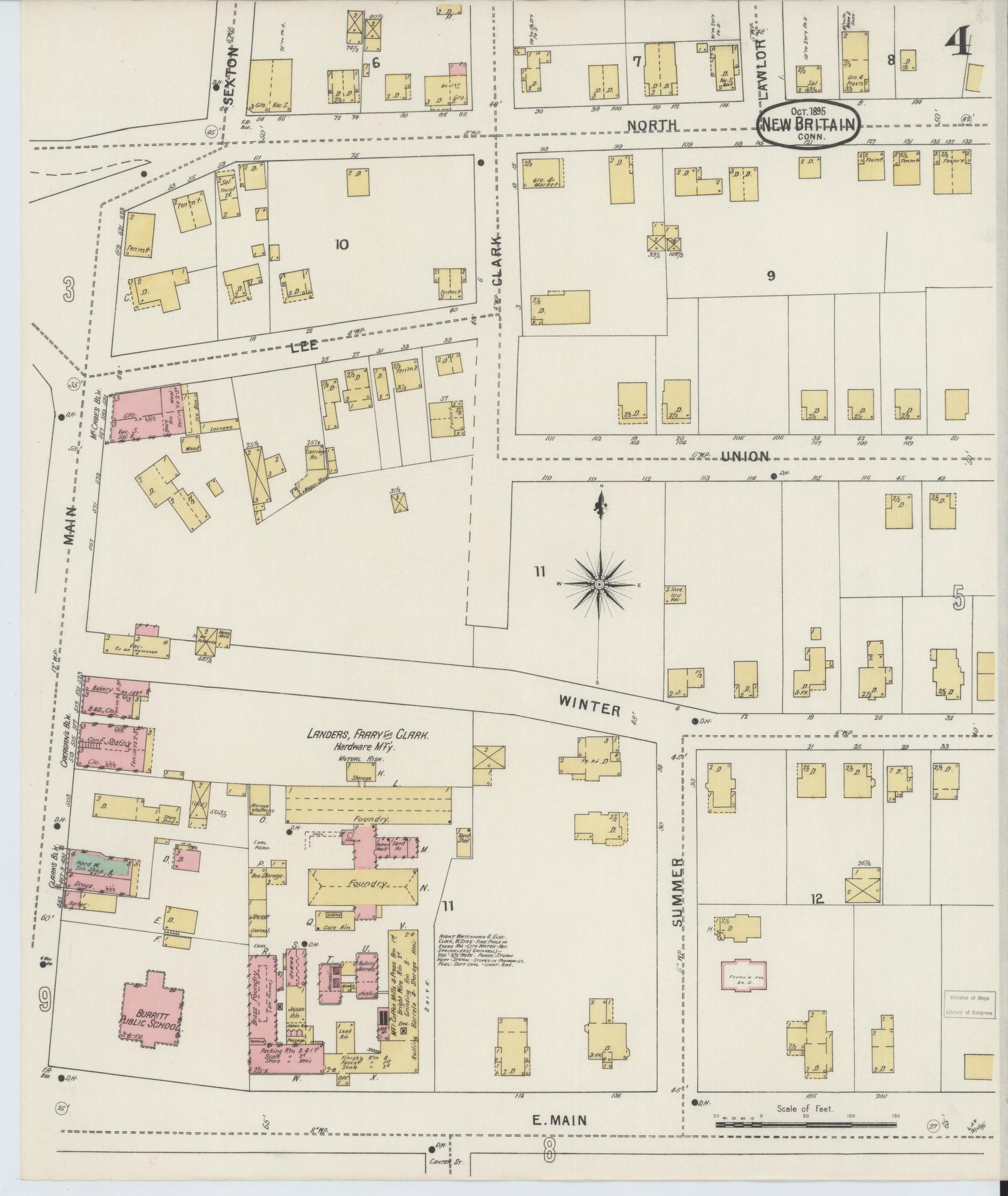 Sanborn Fire Insurance Map from New Britain, Hartford County, Connecticut (1895), Sheet #0004 - Complete Map Set gallery image, historic Sanborn map, vintage wall art, Connecticut Connecticut