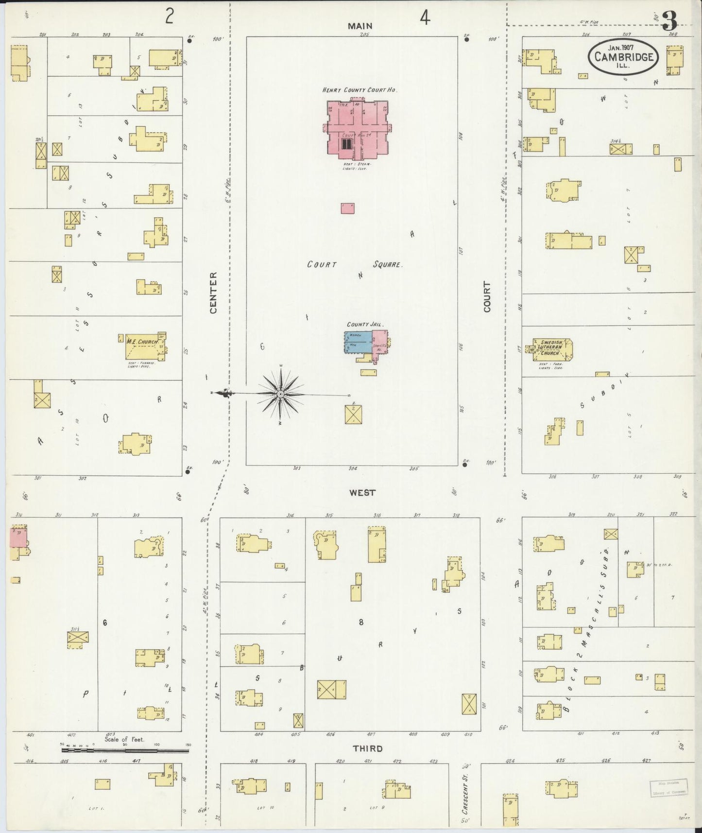 Sanborn Fire Insurance Map from Cambridge, Henry County, Illinois (1907), Sheet #0003 - Historic Sanborn Fire Insurance Map Print, vintage old map wall art, antique decor, genealogy gift, Illinois Illinois map