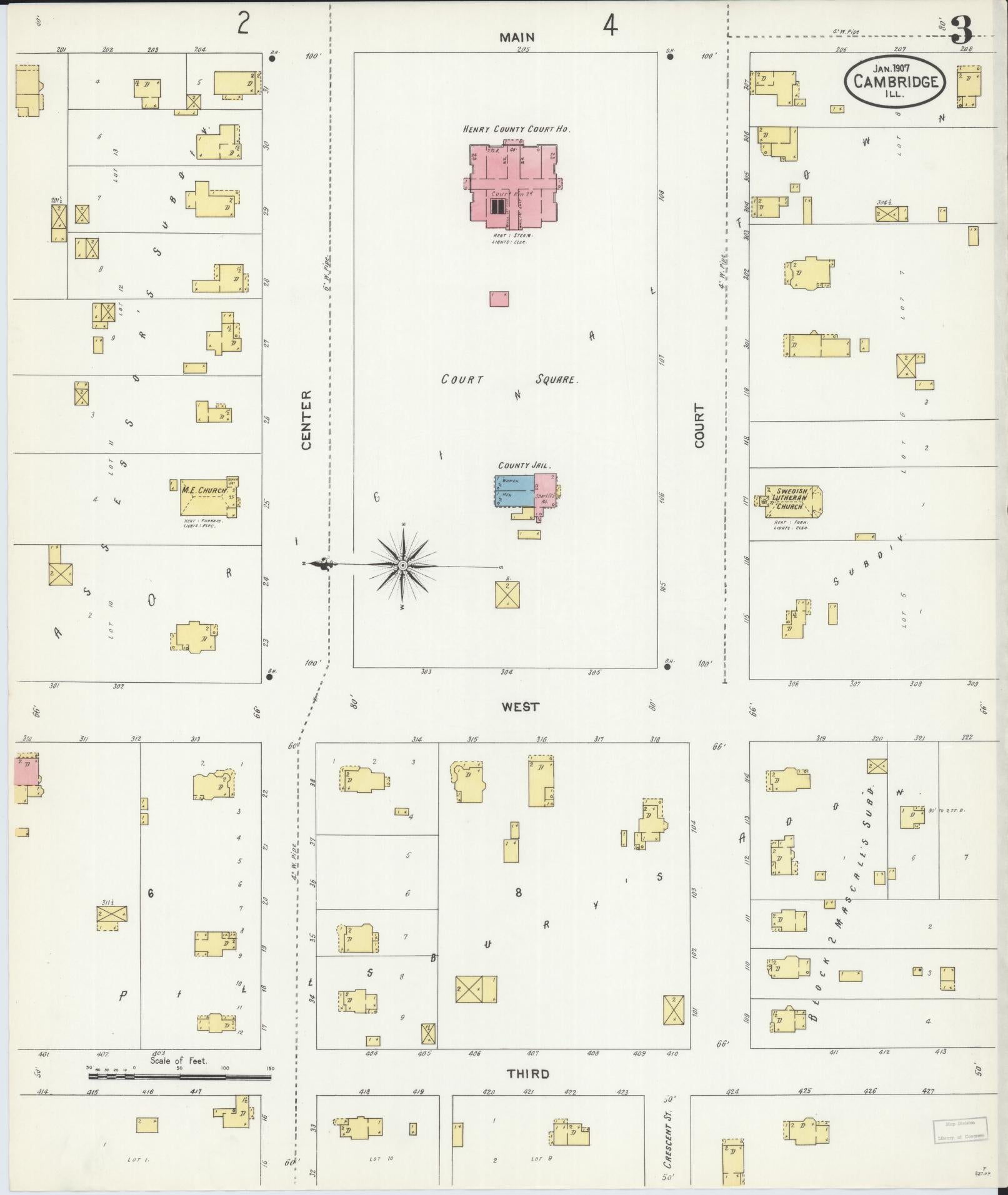 Sanborn Fire Insurance Map from Cambridge, Henry County, Illinois (1907), Sheet #0003 - Historic Sanborn Fire Insurance Map Print, vintage old map wall art, antique decor, genealogy gift, Illinois Illinois map
