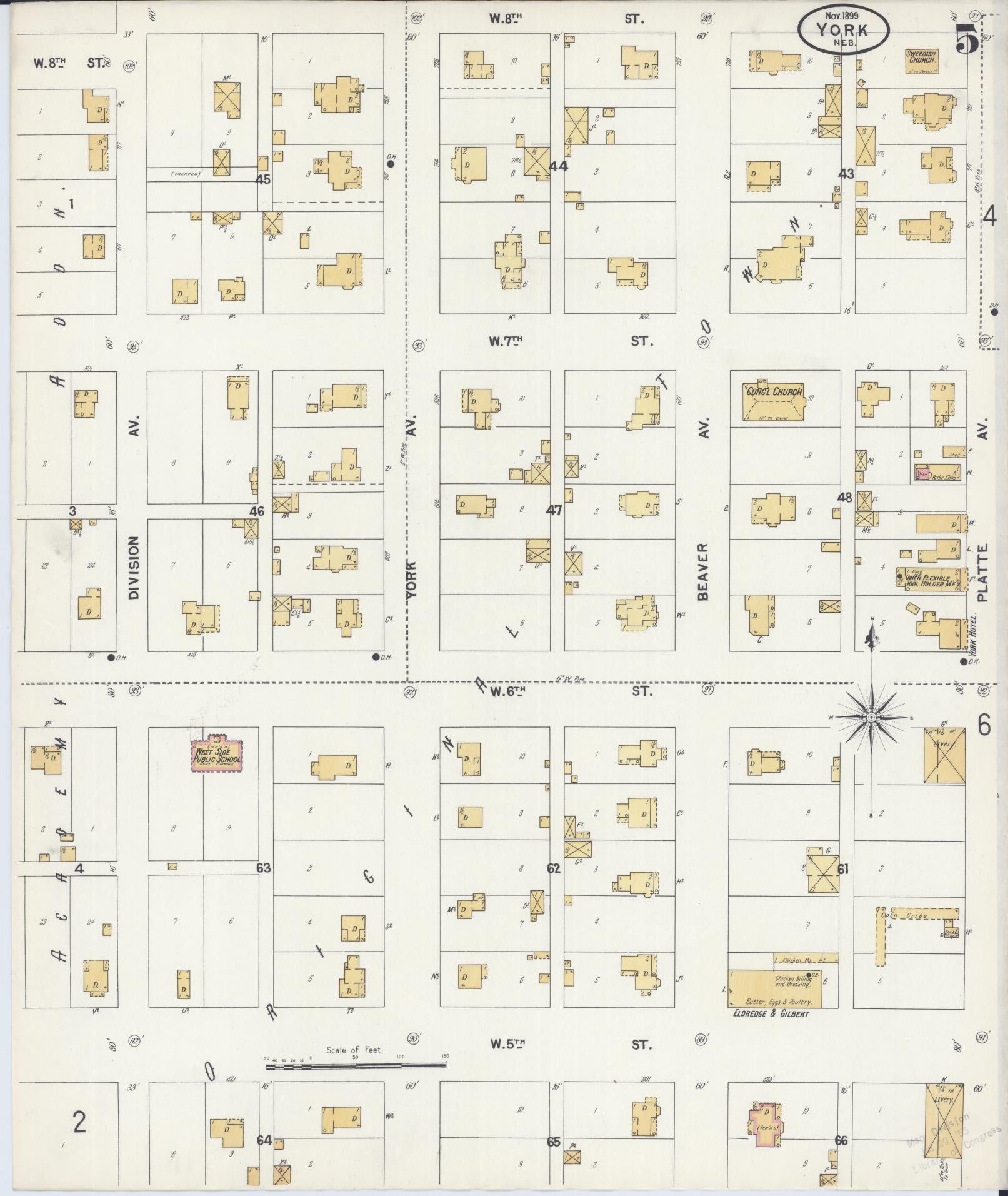 Sanborn Fire Insurance Map from York, York County, Nebraska (1899), Sheet #0005 - Complete Map Set gallery image, historic Sanborn map, vintage wall art, Nebraska Nebraska