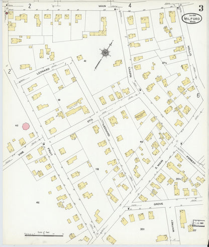 Sanborn Fire Insurance Map from Milford, Worcester County, Massachusetts (1910), Sheet #0003 - Historic Sanborn Fire Insurance Map Print, vintage old map wall art, antique decor, genealogy gift, Massachusetts Massachusetts map