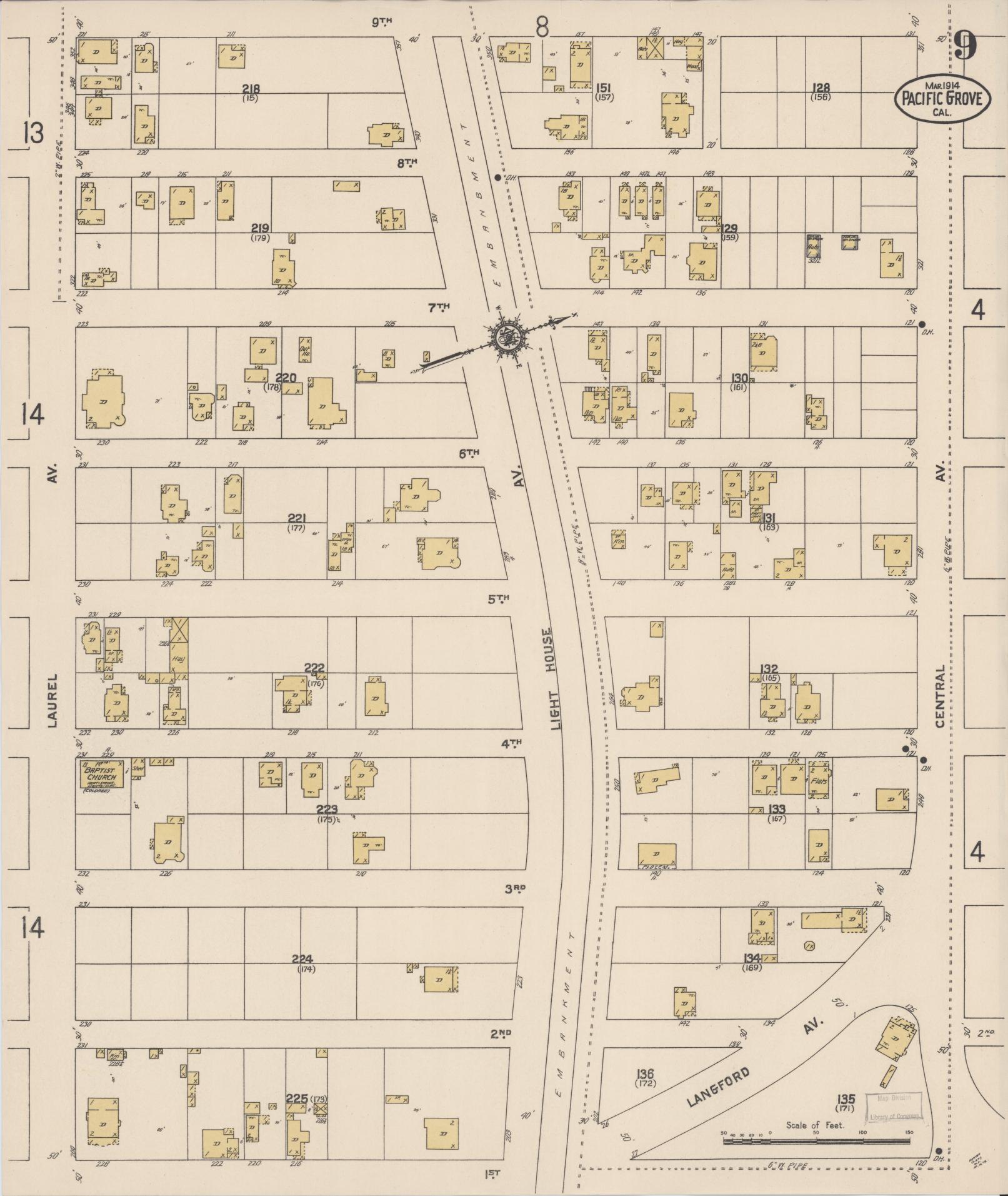 Sanborn Fire Insurance Map from Pacific Grove, Monterey County, California (1914), Sheet #0009 - Complete Map Set gallery image, historic Sanborn map, vintage wall art, California California