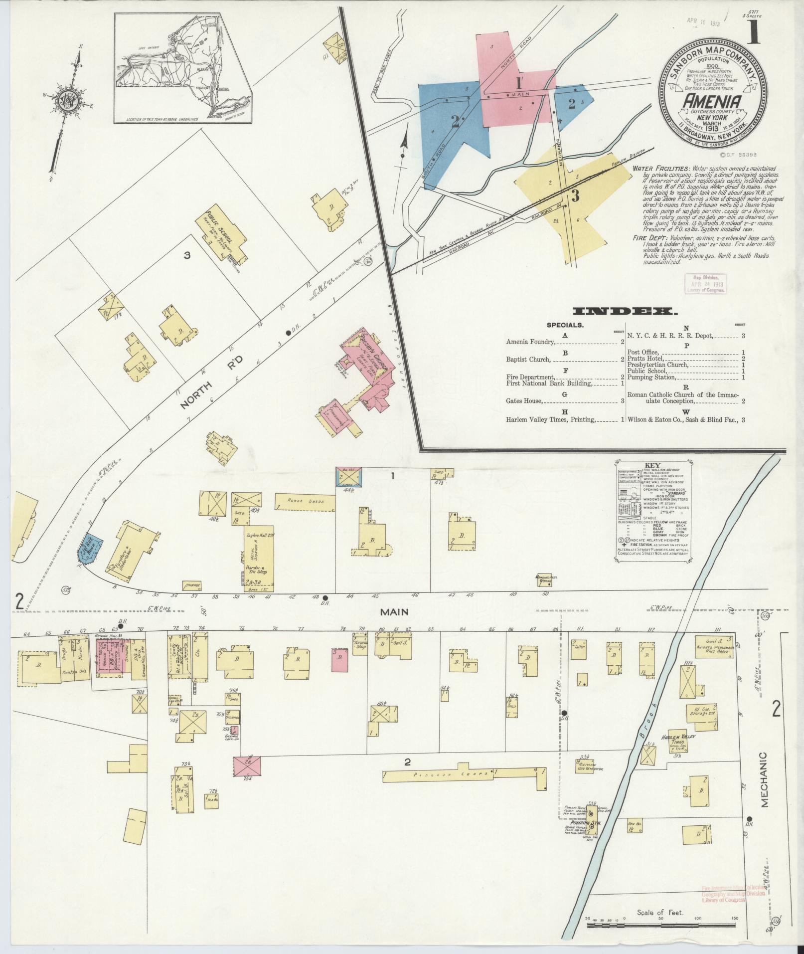 Sanborn Fire Insurance Map from Amenia, Dutchess County, New York. (1913) – Historic Sanborn Fire Insurance Map Print