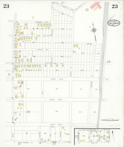Sanborn Fire Insurance Map from Salisbury, Wicomico County, Maryland (1931), Sheet #0023 - Complete Map Set gallery image, historic Sanborn map, vintage wall art, Maryland Maryland