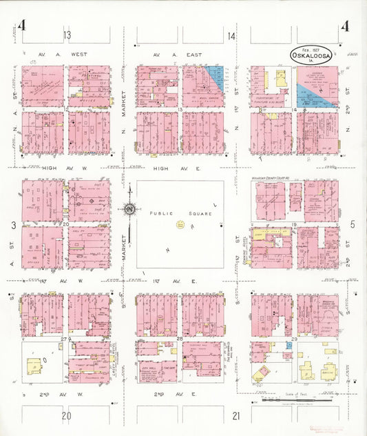 Sanborn Fire Insurance Map from Oskaloosa, Mahaska County, Iowa (1927), Sheet #0004 - Historic Sanborn Fire Insurance Map Print, vintage old map wall art