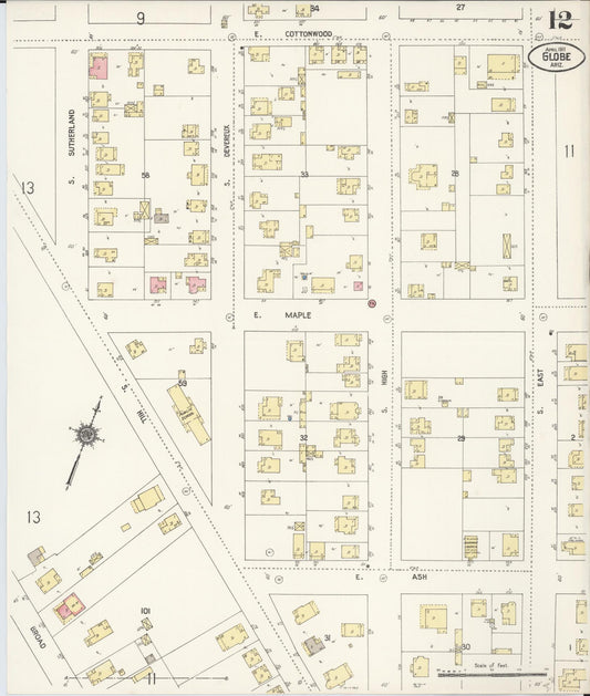 Sanborn Fire Insurance Map from Globe, Gila County, Arizona (1911), Sheet #0012 - Historic Sanborn Fire Insurance Map Print, vintage old map wall art, antique decor, genealogy gift, Arizona Arizona map