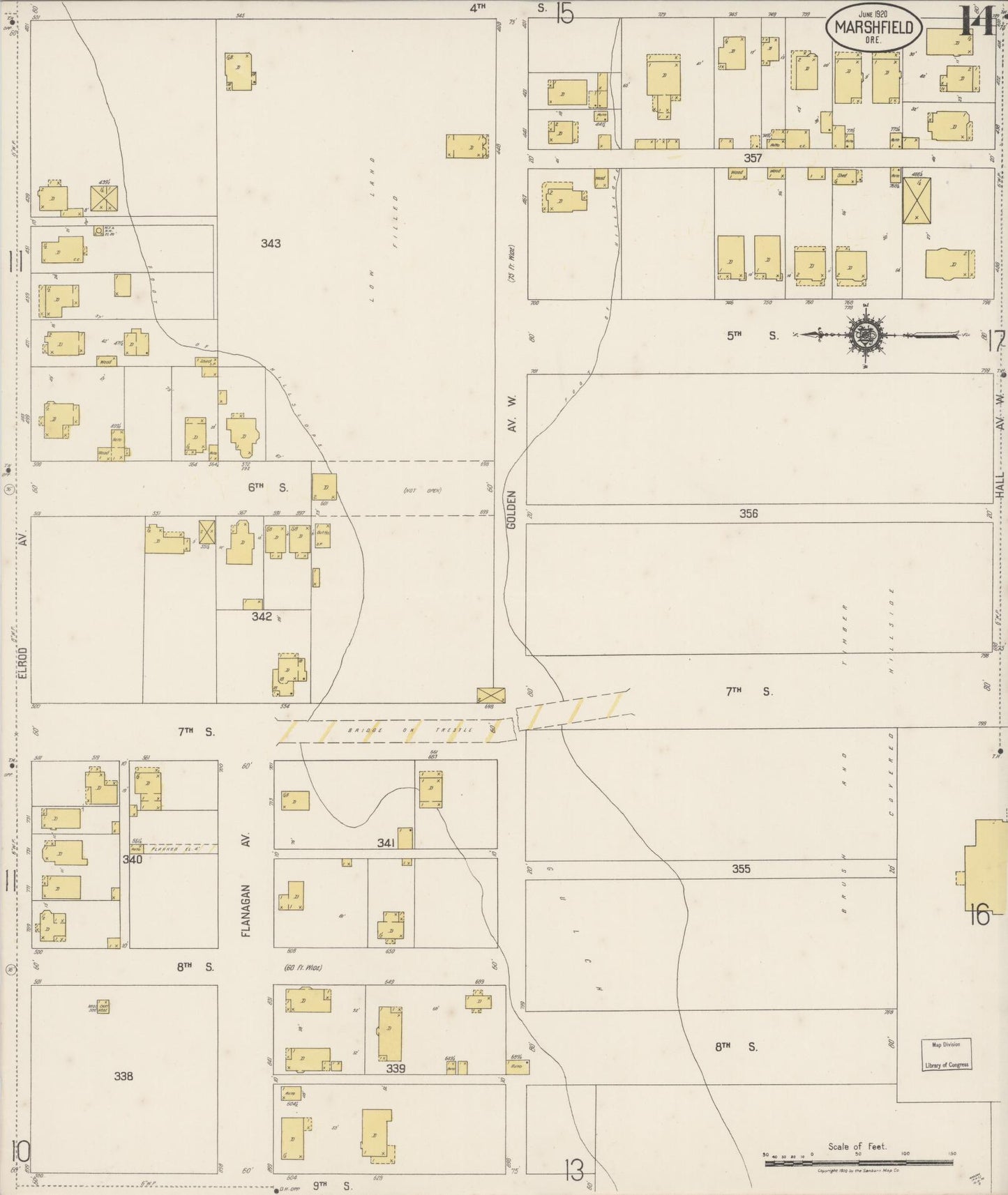 Sanborn Fire Insurance Map from Marshfield, Coos County, Oregon (1920), Sheet #0014 - Complete Map Set gallery image, historic Sanborn map, vintage wall art, Oregon Oregon