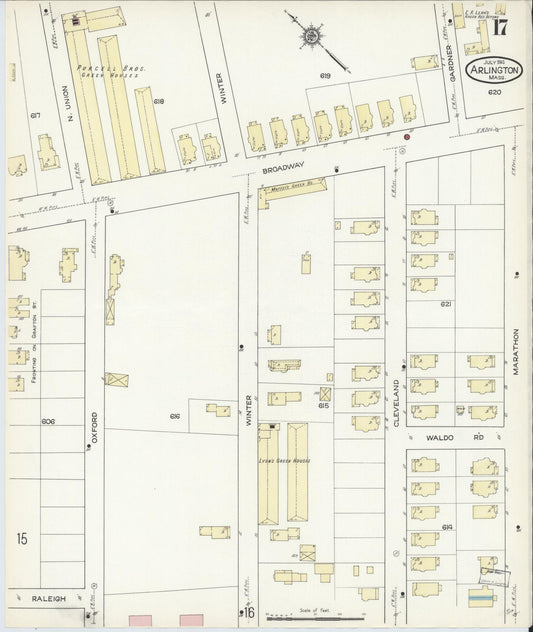 Sanborn Fire Insurance Map from Arlington, Middlesex County, Massachusetts (1914), Sheet #0017 - Historic Sanborn Fire Insurance Map Print, vintage old map wall art, antique decor, genealogy gift, Massachusetts Massachusetts map
