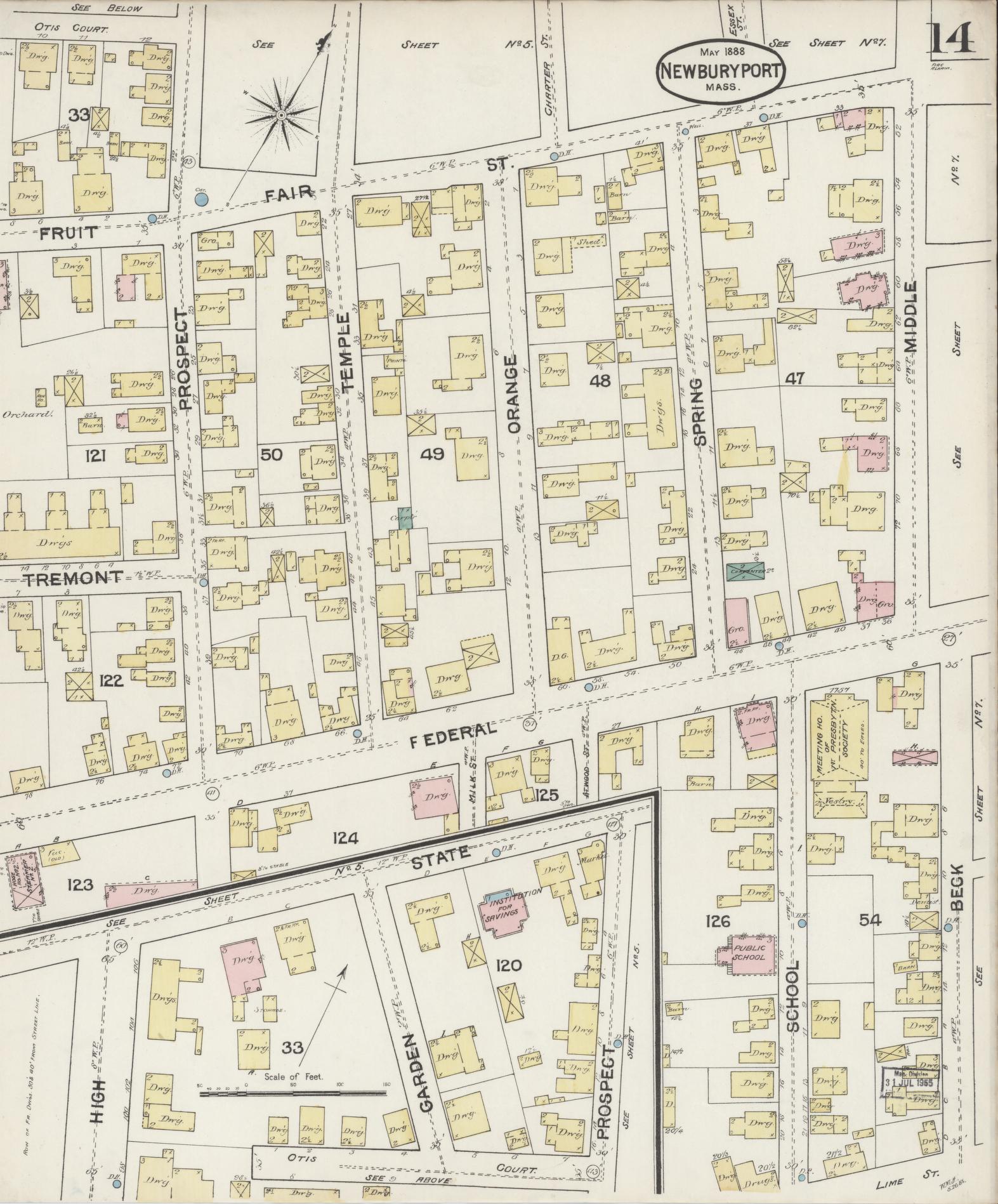Sanborn Fire Insurance Map from Newburyport, Essex County, Massachusetts (1888), Sheet #0014 - Historic Sanborn Fire Insurance Map Print, vintage old map wall art, antique decor, genealogy gift, Massachusetts Massachusetts map