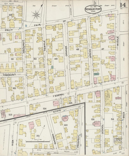 Sanborn Fire Insurance Map from Newburyport, Essex County, Massachusetts (1888), Sheet #0014 - Historic Sanborn Fire Insurance Map Print, vintage old map wall art, antique decor, genealogy gift, Massachusetts Massachusetts map