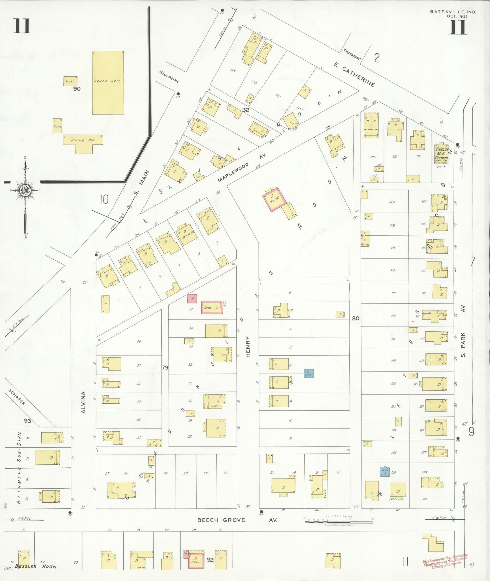 Sanborn Fire Insurance Map from Batesville, Ripley County, Indiana (1931), Sheet #0011 - Complete Map Set gallery image, historic Sanborn map, vintage wall art, Indiana Indiana
