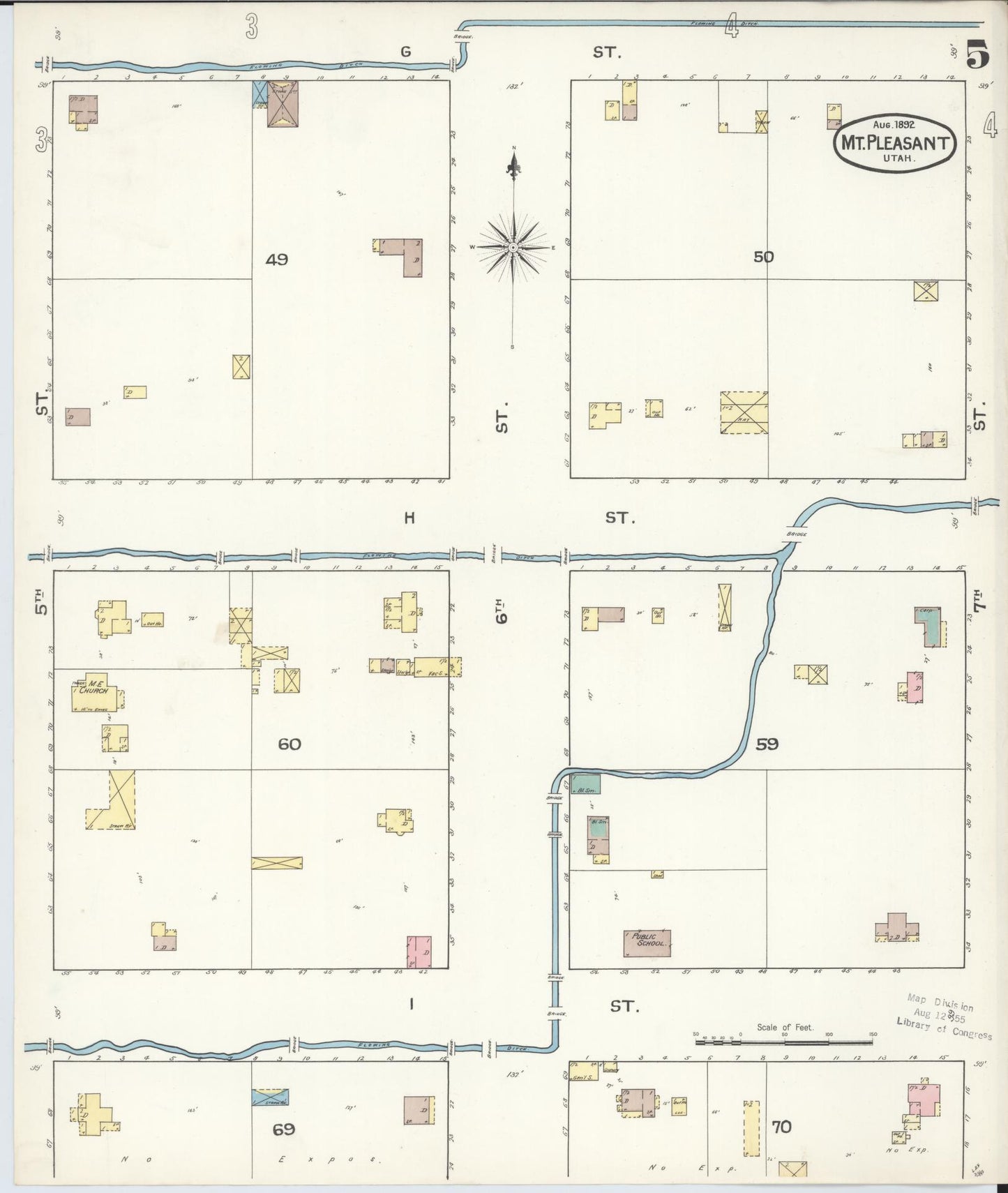Sanborn Fire Insurance Map from Mount Pleasant, Sanpete County, Utah (1892), Sheet #0005 - Complete Map Set gallery image, historic Sanborn map, vintage wall art, Utah Utah