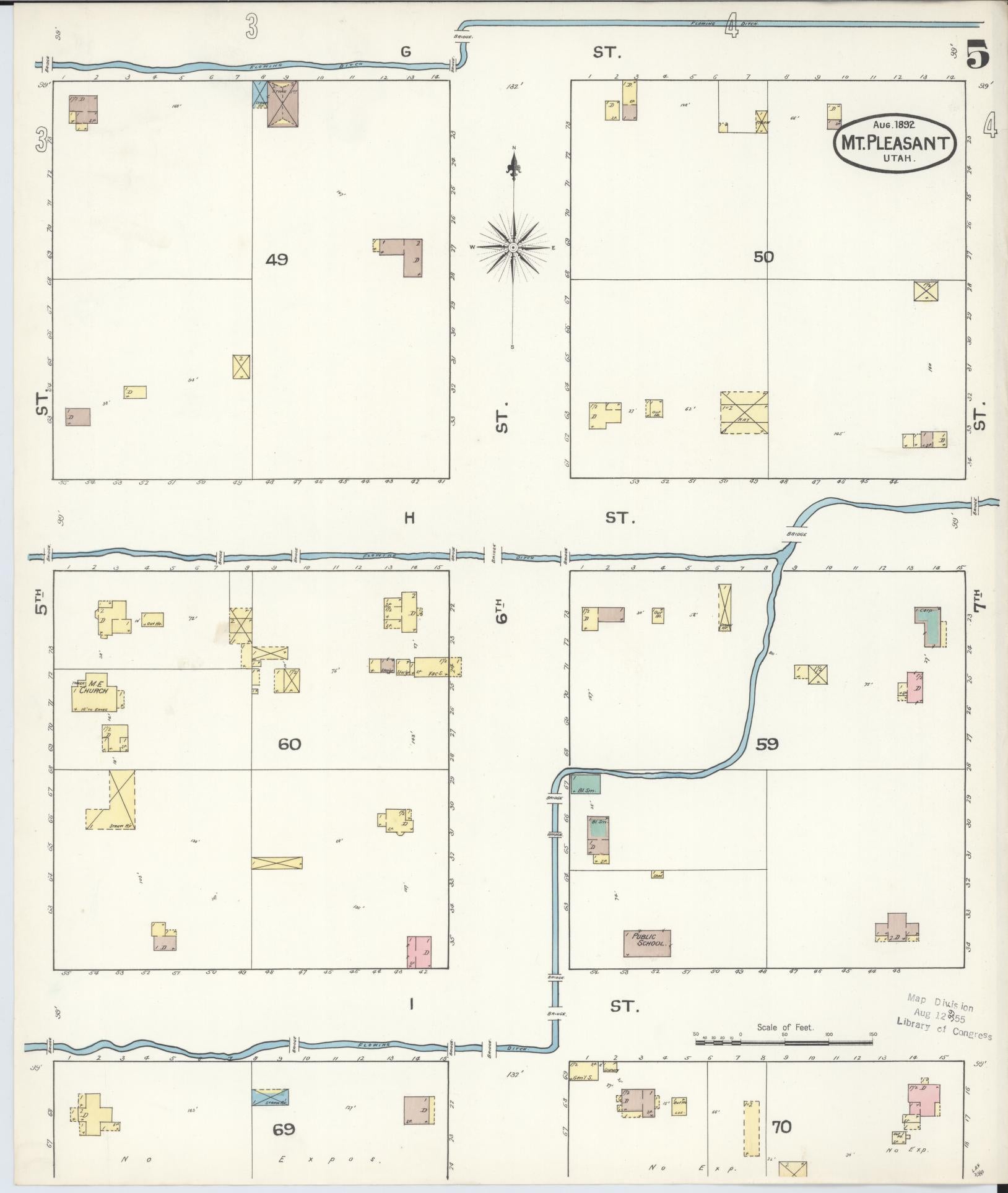 Sanborn Fire Insurance Map from Mount Pleasant, Sanpete County, Utah (1892), Sheet #0005 - Complete Map Set gallery image, historic Sanborn map, vintage wall art, Utah Utah