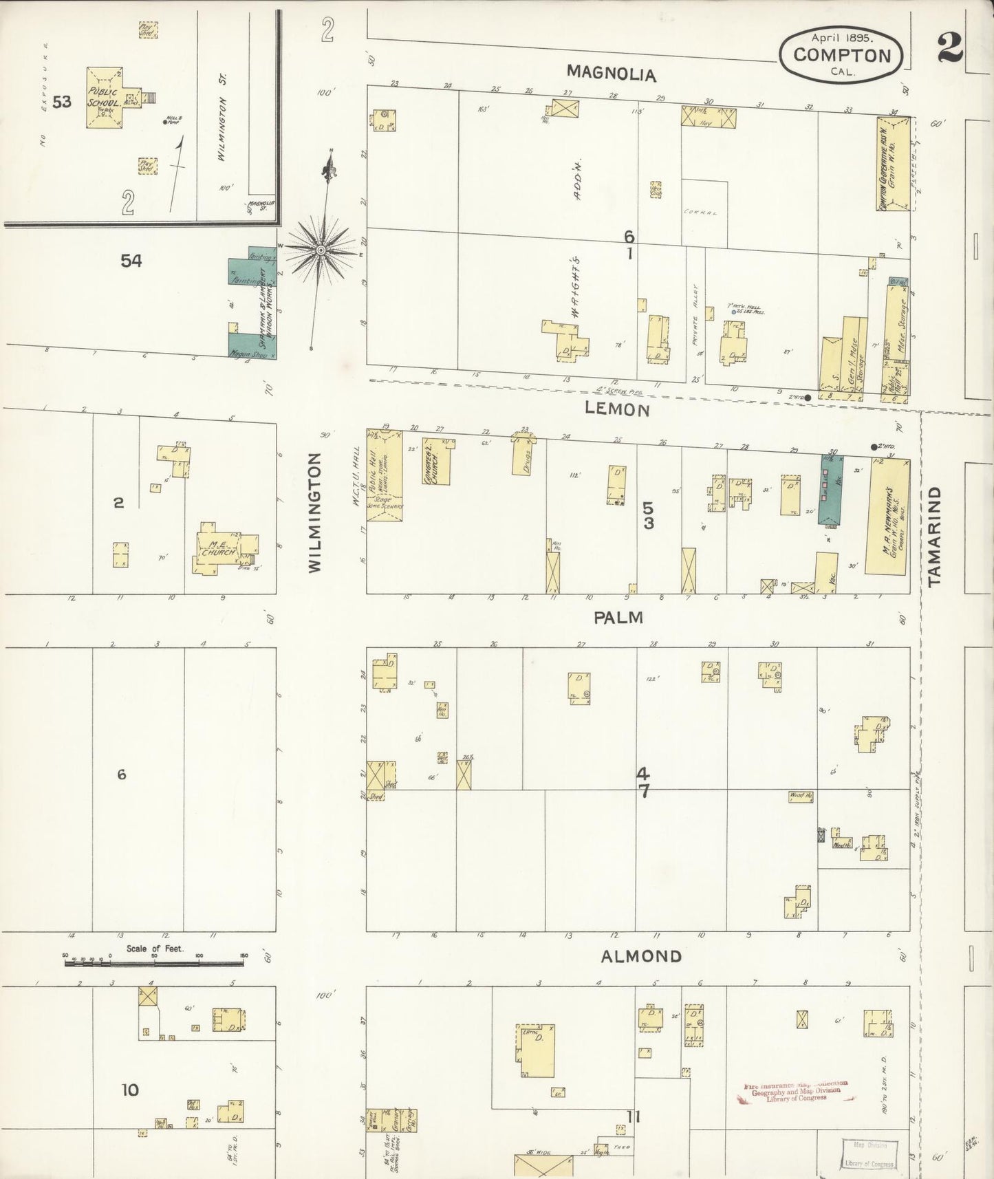 Sanborn Fire Insurance Map from Compton, Los Angeles County, California (1895), Sheet #0002 - Historic Sanborn Fire Insurance Map Print, vintage old map wall art, antique decor, genealogy gift, California California map