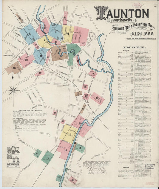 Sanborn Fire Insurance Map from Taunton, Bristol County, Massachusetts (1888), Sheet #0001 - Complete Map Set gallery image, historic Sanborn map, vintage wall art, Massachusetts Massachusetts