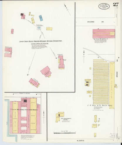 Sanborn Fire Insurance Map from Tiffin, Seneca County, Ohio (1908), Sheet #0027 - Complete Map Set gallery image, historic Sanborn map, vintage wall art, Ohio Ohio