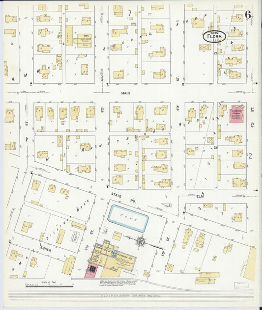 Sanborn Fire Insurance Map from Flora, Clay County, Illinois (1912), Sheet #0006 - Historic Sanborn Fire Insurance Map Print, vintage old map wall art, antique decor, genealogy gift, Illinois Illinois map