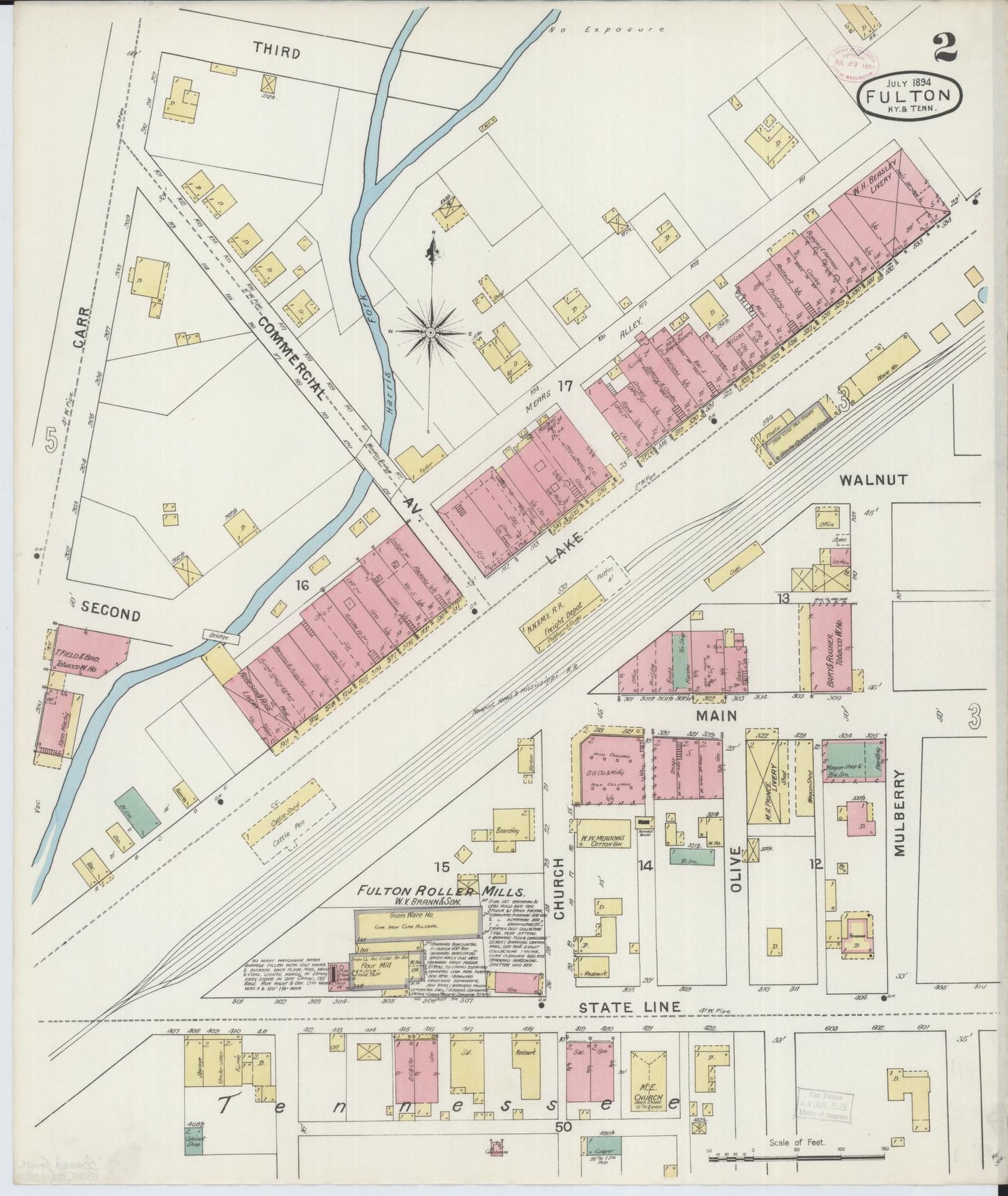 Sanborn Fire Insurance Map from Fulton, Fulton County, Kentucky (1894), Sheet #0002 - Complete Map Set gallery image, historic Sanborn map, vintage wall art, Tennessee Tennessee