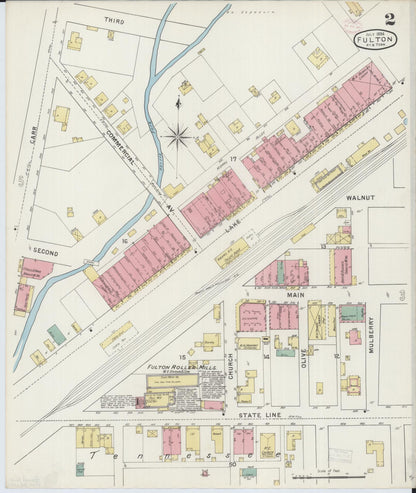 Sanborn Fire Insurance Map from Fulton, Fulton County, Kentucky (1894), Sheet #0002 - Complete Map Set gallery image, historic Sanborn map, vintage wall art, Tennessee Tennessee