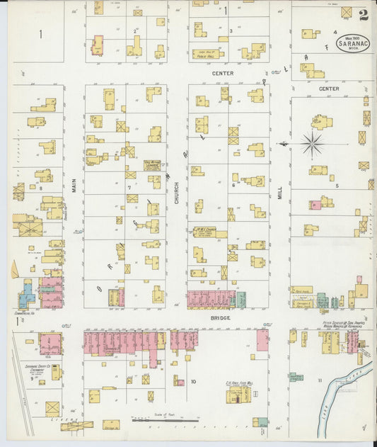 Sanborn Fire Insurance Map from Saranac, Ionia County, Michigan (1900), Sheet #0002 - Historic Sanborn Fire Insurance Map Print, vintage old map wall art, antique decor, genealogy gift, Michigan Michigan map