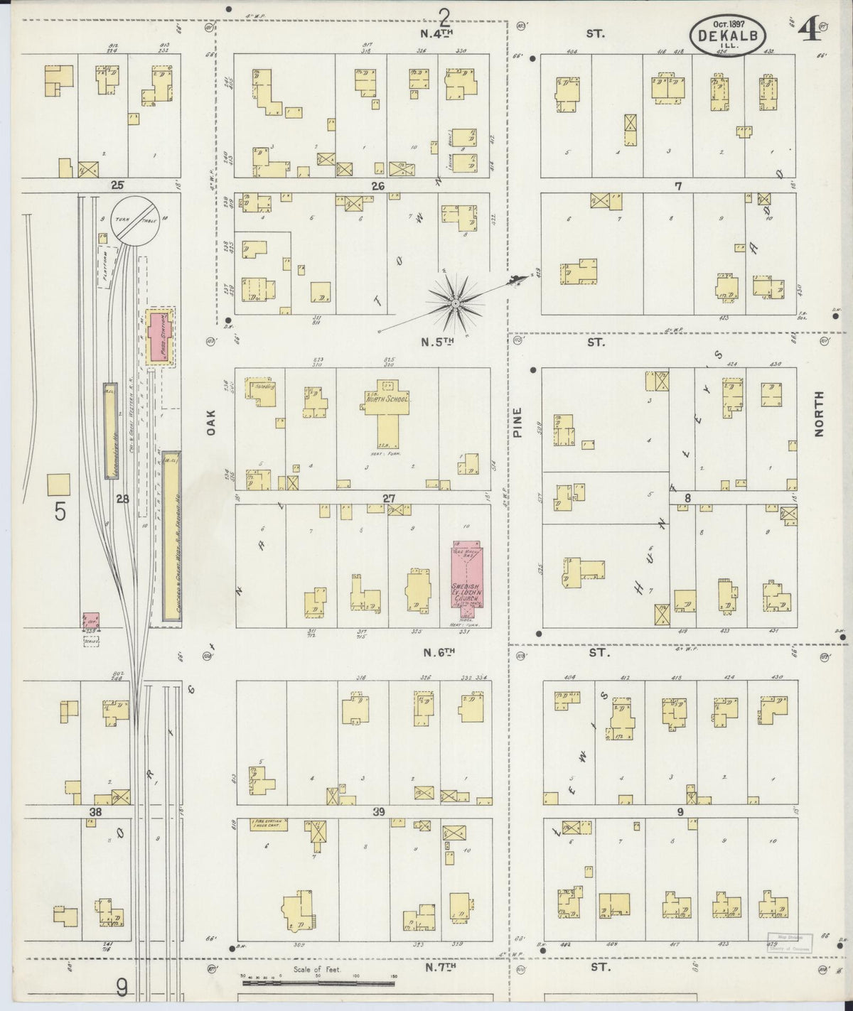 Sanborn Fire Insurance Map from De Kalb, De Kalb County, Illinois (1897), Sheet #0004 - Complete Map Set gallery image, historic Sanborn map, vintage wall art, Illinois Illinois