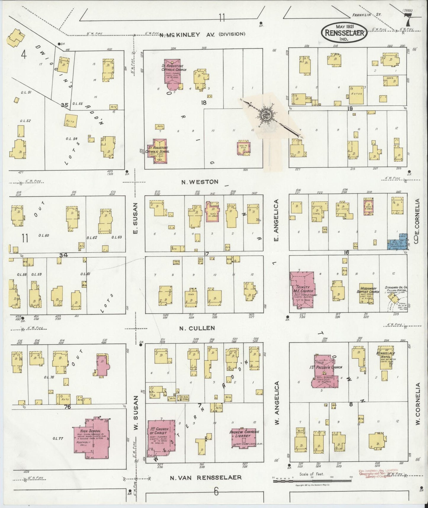 Sanborn Fire Insurance Map from Rensselaer, Jasper County, Indiana (1921), Sheet #0007 - Complete Map Set gallery image, historic Sanborn map, vintage wall art, Indiana Indiana