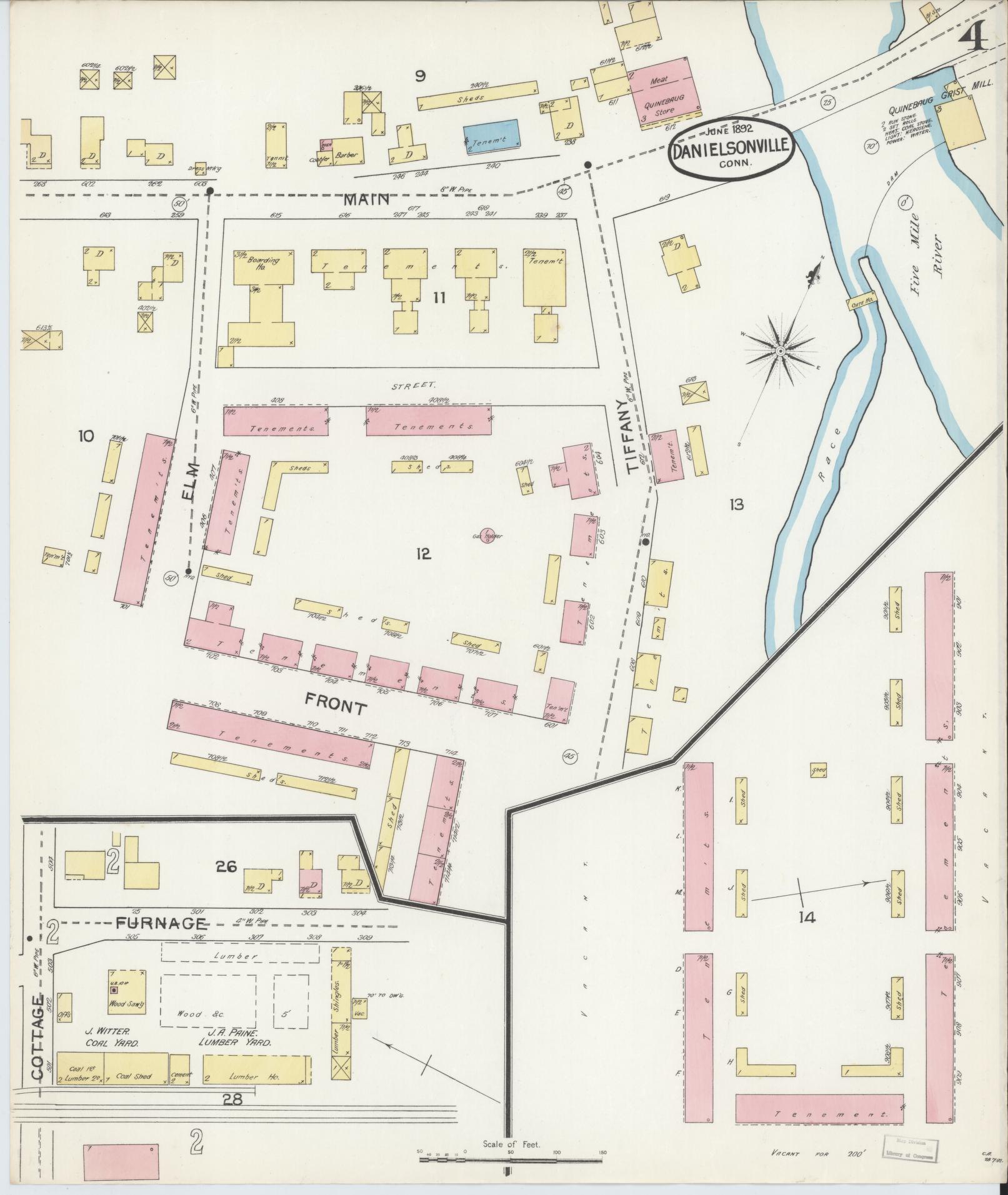 Sanborn Fire Insurance Map from Danielsonville, Windham County, Connecticut (1892), Sheet #0004 - Complete Map Set gallery image, historic Sanborn map, vintage wall art, Connecticut Connecticut