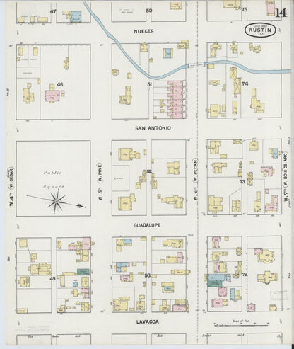 Sanborn Fire Insurance Map from Austin, Travis County, Texas (1889), Sheet #0014 - Historic Sanborn Fire Insurance Map Print, vintage old map wall art, antique decor, genealogy gift, Texas Texas map