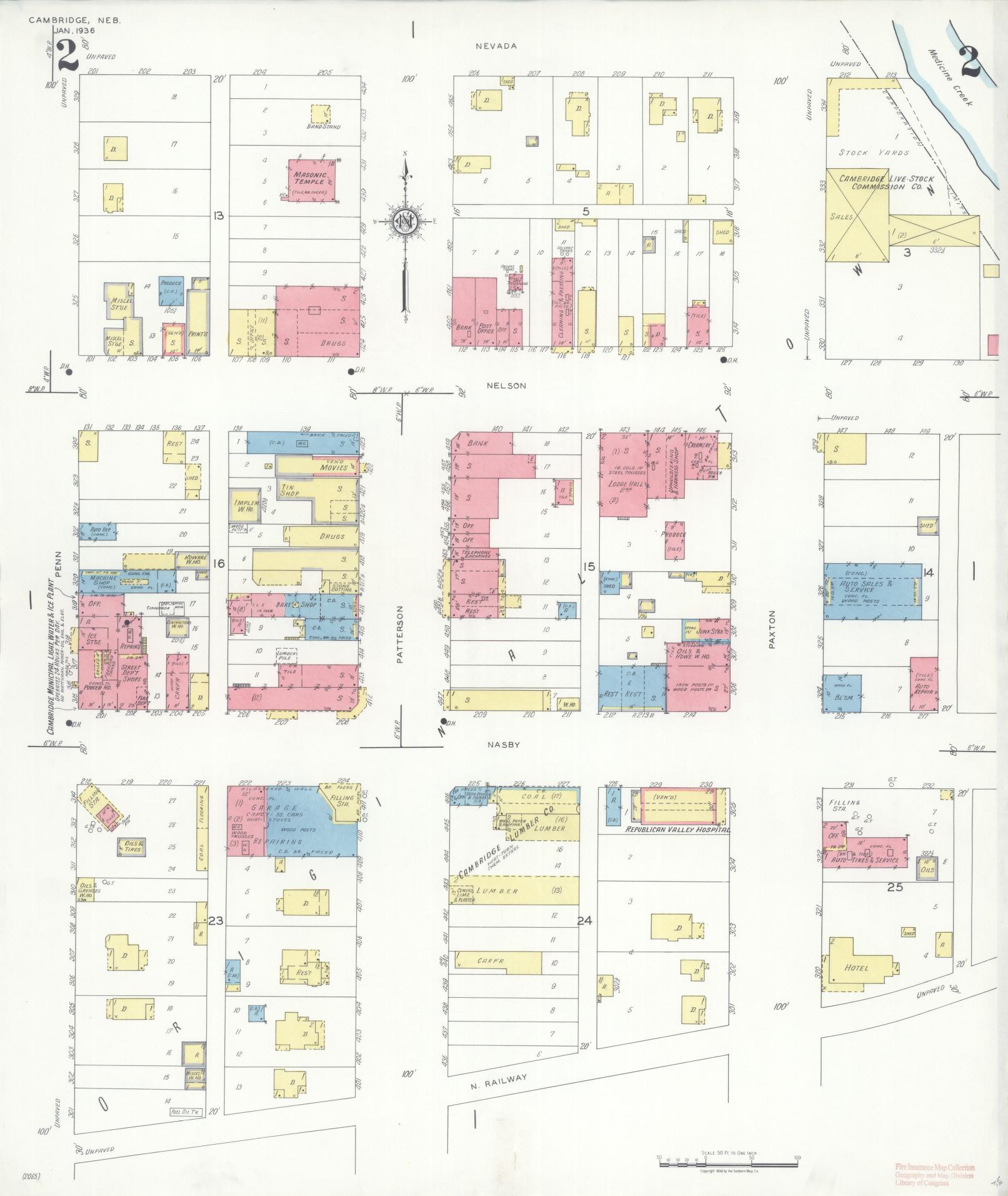 Sanborn Fire Insurance Map from Cambridge, Furnas County, Nebraska (1936), Sheet #0002 - Complete Map Set gallery image, historic Sanborn map, vintage wall art, Nebraska Nebraska