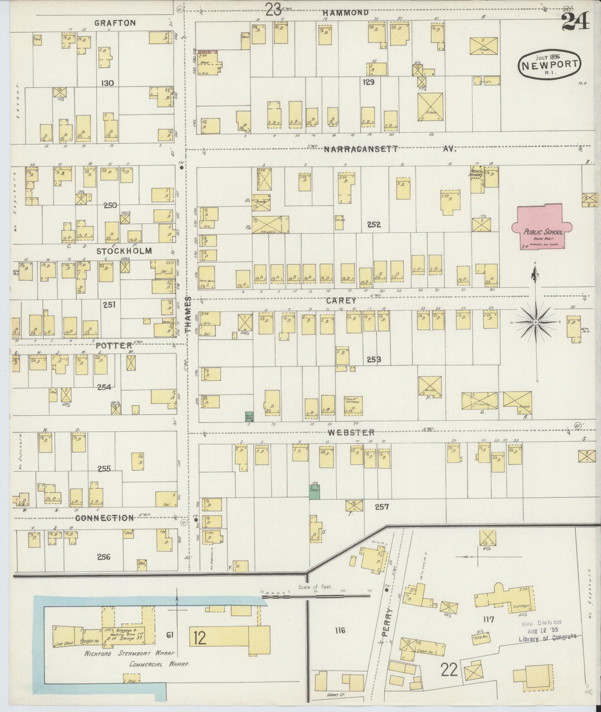 Sanborn Fire Insurance Map from Newport, Newport County, Rhode Island (1896), Sheet #0024 - Complete Map Set gallery image, historic Sanborn map, vintage wall art, Rhode Island Rhode Island