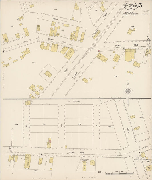 Sanborn Fire Insurance Map from Saint Helens, Columbia County, Oregon (1916), Sheet #0005 - Historic Sanborn Fire Insurance Map Print, vintage old map wall art, antique decor, genealogy gift, Oregon Oregon map