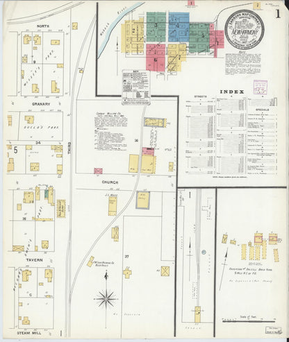 Sanborn Fire Insurance Map from New Harmony, Posey County, Indiana (1907), Sheet #0001 - Historic Sanborn Fire Insurance Map Print, vintage old map wall art, antique decor, genealogy gift, Indiana Indiana map