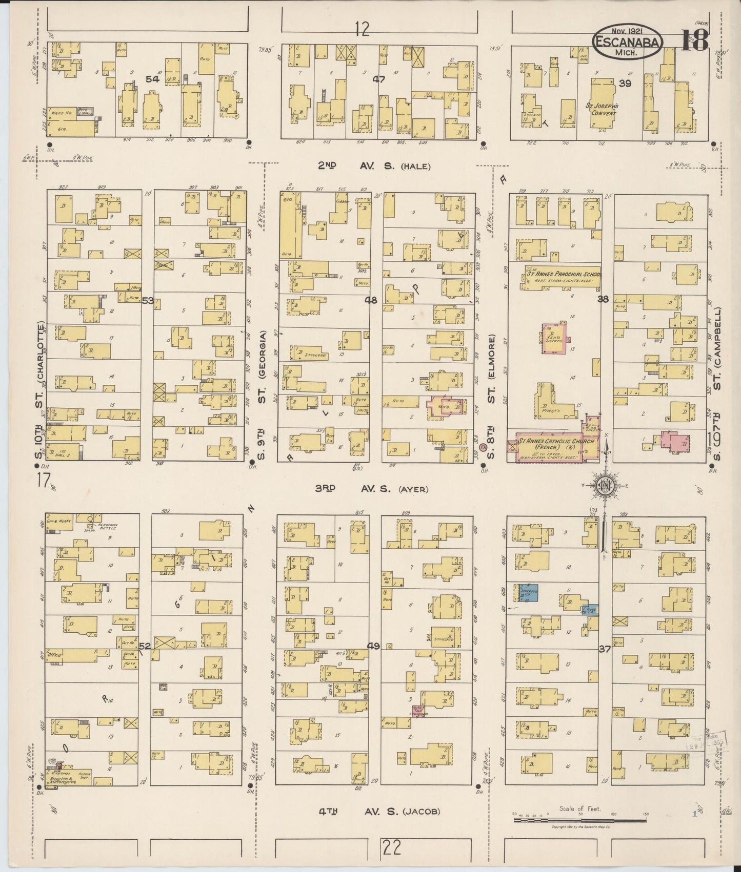 Sanborn Fire Insurance Map from Escanaba, Delta County, Michigan (1921), Sheet #0018 - Historic Sanborn Fire Insurance Map Print, vintage old map wall art, antique decor, genealogy gift, Michigan Michigan map