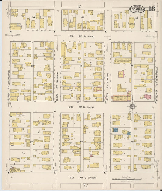 Sanborn Fire Insurance Map from Escanaba, Delta County, Michigan (1921), Sheet #0018 - Historic Sanborn Fire Insurance Map Print, vintage old map wall art, antique decor, genealogy gift, Michigan Michigan map