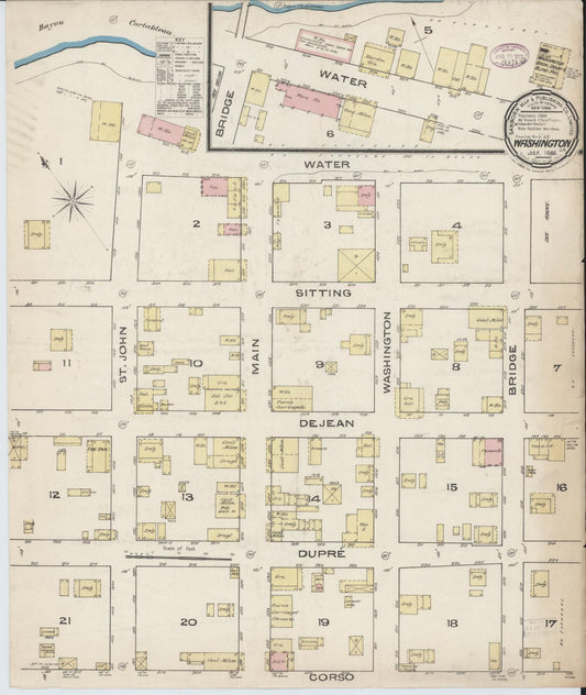 Sanborn Fire Insurance Map from Washington, Saint Landry Parish, Louisiana (1885), Sheet #0001 - Historic Sanborn Fire Insurance Map Print, vintage old map wall art, antique decor, genealogy gift, Washington Washington map