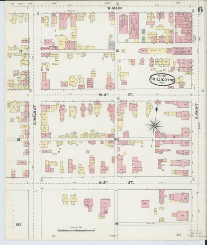Sanborn Fire Insurance Map from Chillicothe, Ross County, Ohio (1890), Sheet #0006 - Historic Sanborn Fire Insurance Map Print, vintage old map wall art, antique decor, genealogy gift, Ohio Ohio map