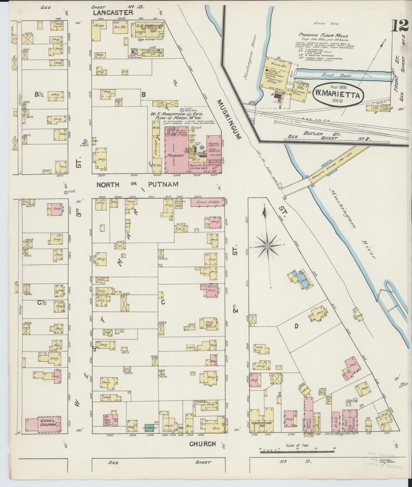 Sanborn Fire Insurance Map from Marietta, Washington County, Ohio (1890), Sheet #0012 - Historic Sanborn Fire Insurance Map Print, vintage old map wall art, antique decor, genealogy gift, Ohio Ohio map