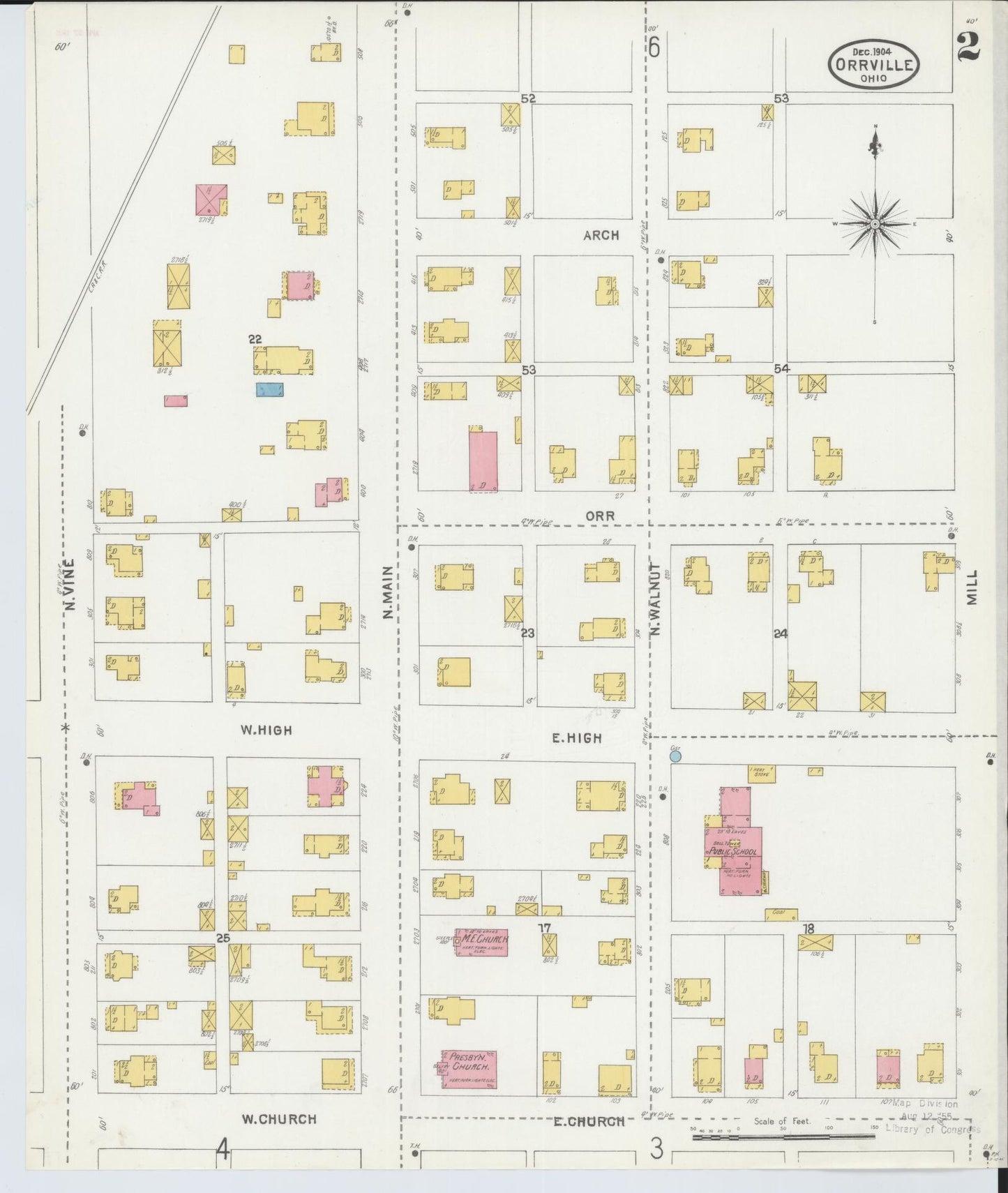 Sanborn Fire Insurance Map from Orrville, Wayne County, Ohio (1904), Sheet #0002 - Historic Sanborn Fire Insurance Map Print, vintage old map wall art, antique decor, genealogy gift, Ohio Ohio map