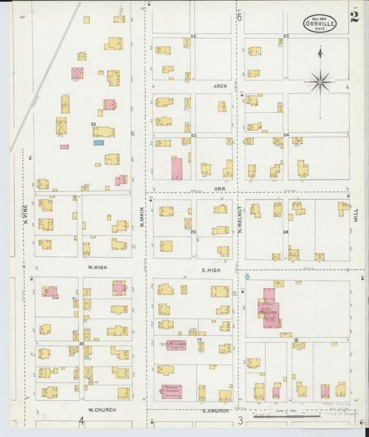 Sanborn Fire Insurance Map from Orrville, Wayne County, Ohio (1904), Sheet #0002 - Historic Sanborn Fire Insurance Map Print, vintage old map wall art, antique decor, genealogy gift, Ohio Ohio map