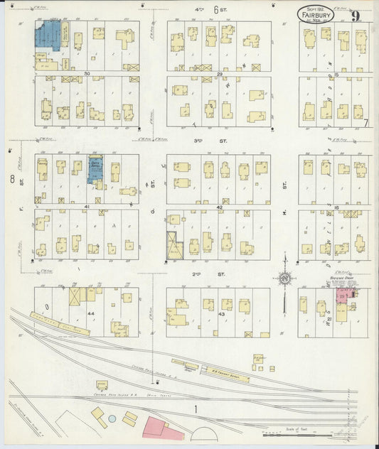 Sanborn Fire Insurance Map from Fairbury, Jefferson County, Nebraska (1912), Sheet #0009 - Historic Sanborn Fire Insurance Map Print, vintage old map wall art, antique decor, genealogy gift, Nebraska Nebraska map