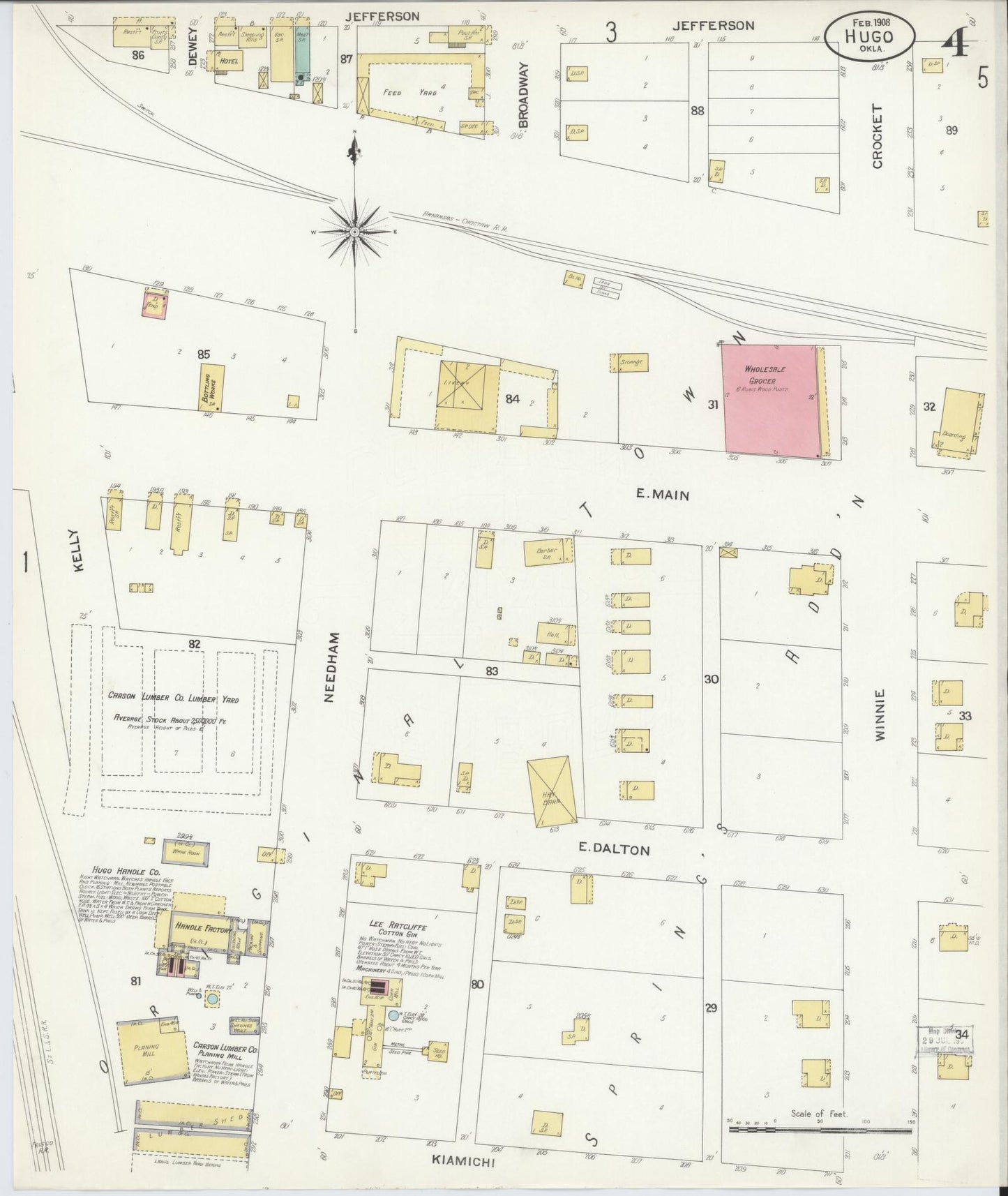 Sanborn Fire Insurance Map from Hugo, Choctaw County, Oklahoma (1908), Sheet #0004 - Historic Sanborn Fire Insurance Map Print, vintage old map wall art, antique decor, genealogy gift, Oklahoma Oklahoma map