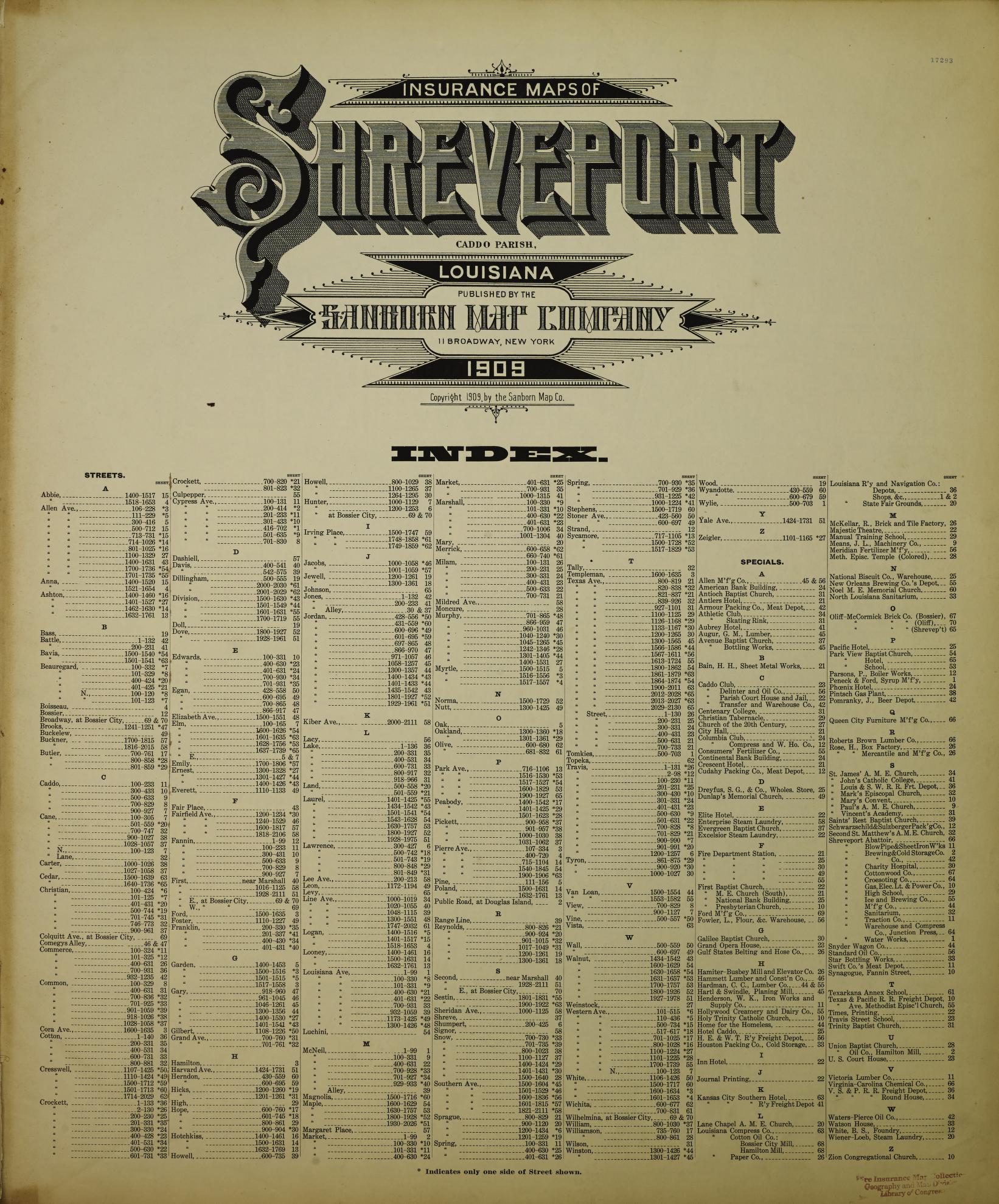 Sanborn Fire Insurance Map from Shreveport, Caddo Parish, Louisiana. (1909) – Historic Sanborn Fire Insurance Map Print