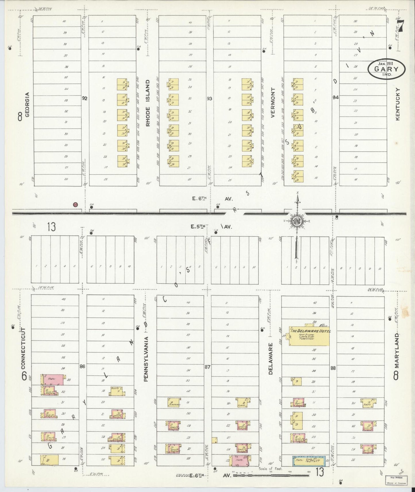 Sanborn Fire Insurance Map from Gary, Lake County, Indiana (1911), Sheet #0007 - Complete Map Set gallery image, historic Sanborn map, vintage wall art, Indiana Indiana