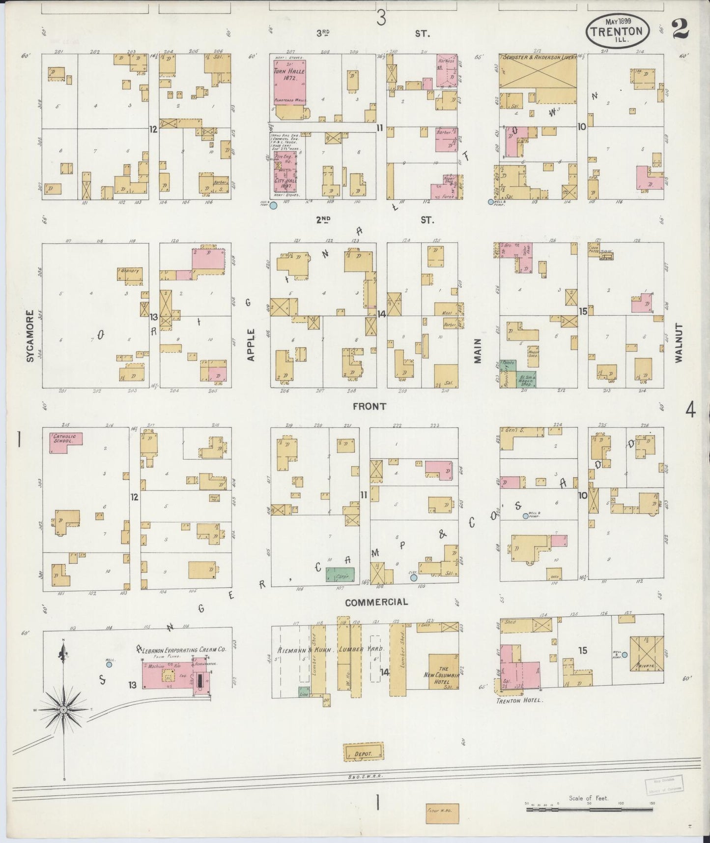 Sanborn Fire Insurance Map from Trenton, Clinton County, Illinois (1899), Sheet #0002 - Complete Map Set gallery image, historic Sanborn map, vintage wall art, Illinois Illinois