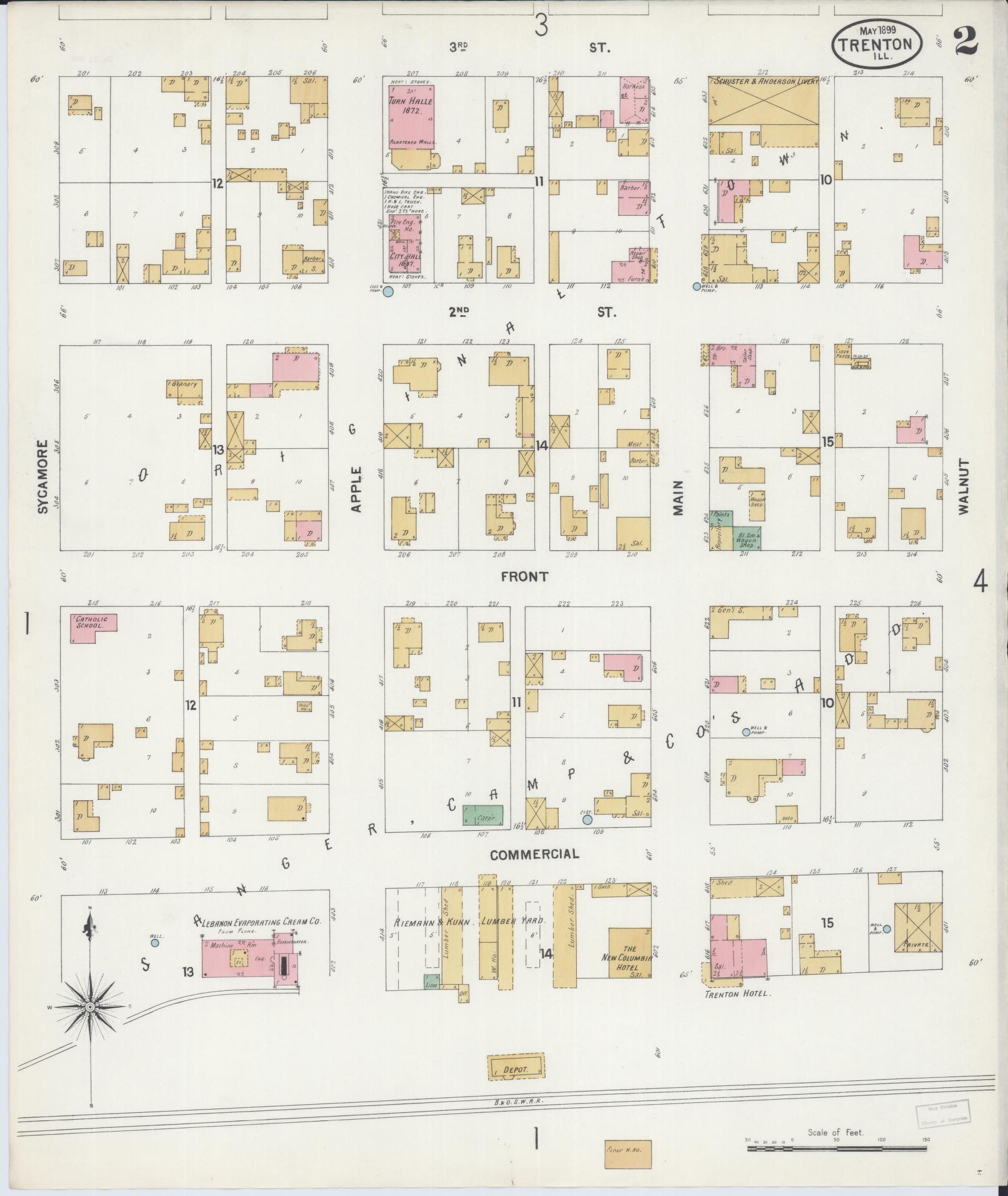 Sanborn Fire Insurance Map from Trenton, Clinton County, Illinois (1899), Sheet #0002 - Complete Map Set gallery image, historic Sanborn map, vintage wall art, Illinois Illinois