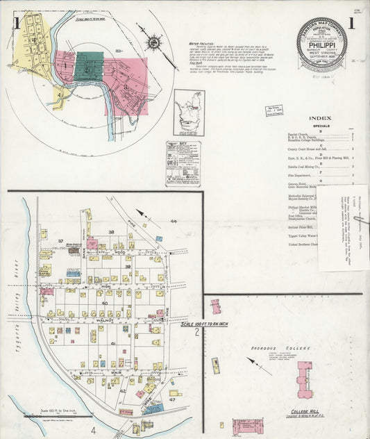 Sanborn Fire Insurance Map from Philippi, Barbour County, West Virginia (1923), Sheet #0001 - Historic Sanborn Fire Insurance Map Print, vintage old map wall art, antique decor, genealogy gift, West Virginia West Virginia map