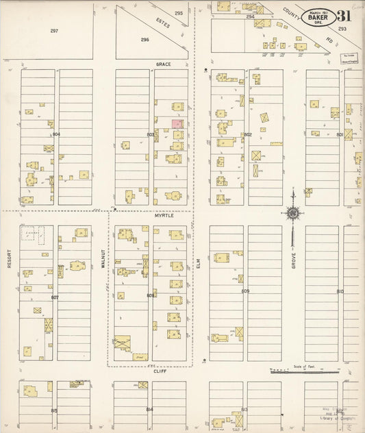 Sanborn Fire Insurance Map from Baker, Baker County, Oregon (1911), Sheet #0031 - Historic Sanborn Fire Insurance Map Print, vintage old map wall art, antique decor, genealogy gift, Oregon Oregon map