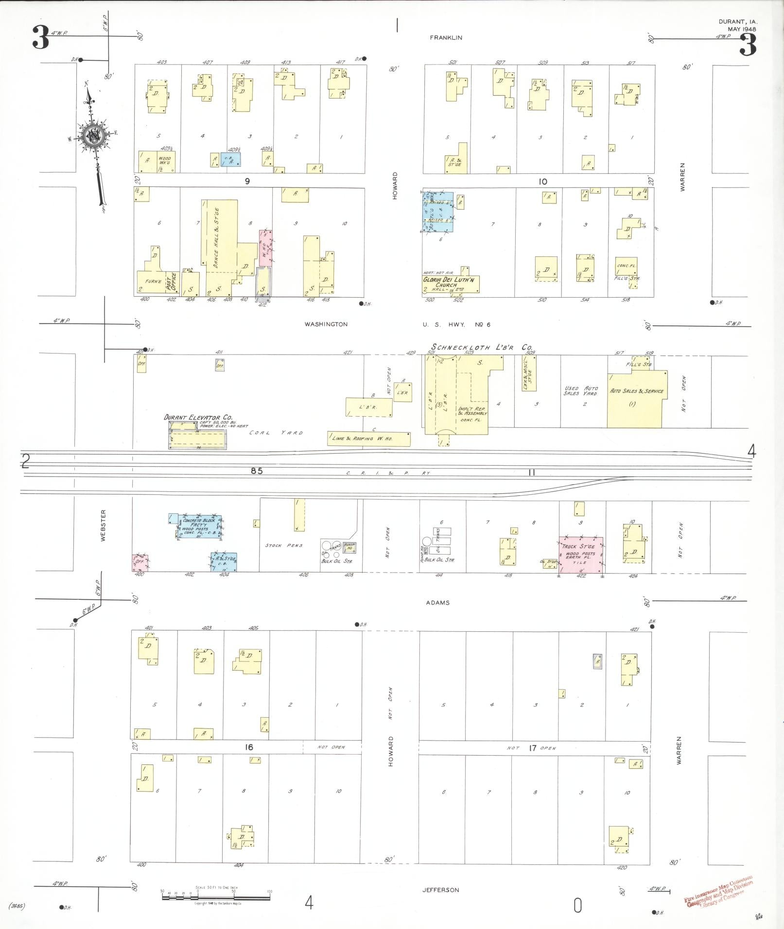 Sanborn Fire Insurance Map from Durant, Cedar County, Iowa (1948), Sheet #0003 - Historic Sanborn Fire Insurance Map Print, vintage old map wall art