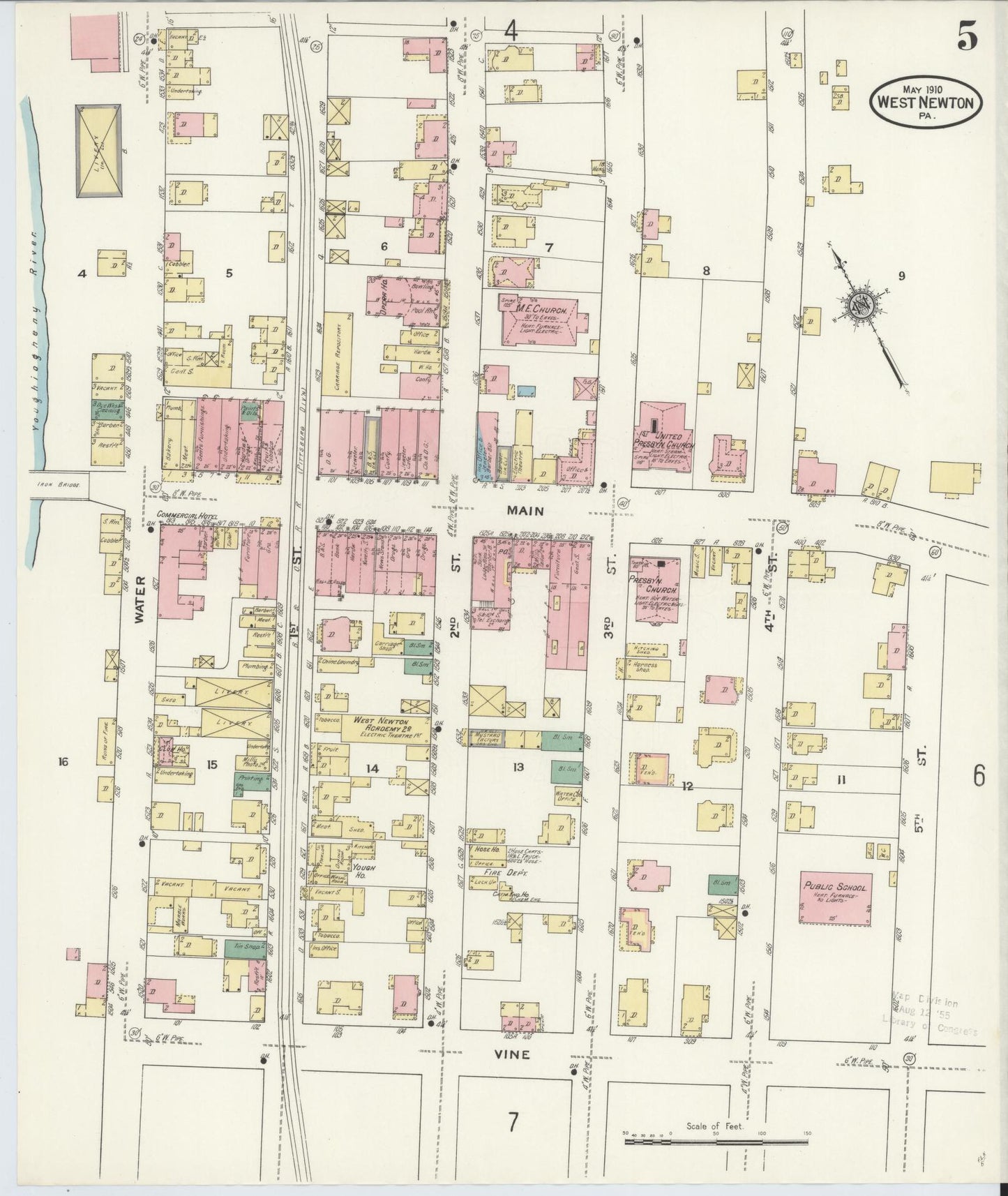 Sanborn Fire Insurance Map from West Newton, Westmoreland County, Pennsylvania (1910), Sheet #0005 - Complete Map Set gallery image, historic Sanborn map, vintage wall art, Pennsylvania Pennsylvania