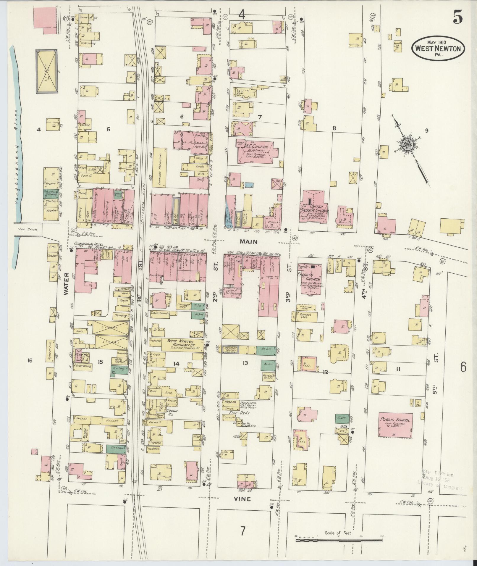 Sanborn Fire Insurance Map from West Newton, Westmoreland County, Pennsylvania (1910), Sheet #0005 - Complete Map Set gallery image, historic Sanborn map, vintage wall art, Pennsylvania Pennsylvania